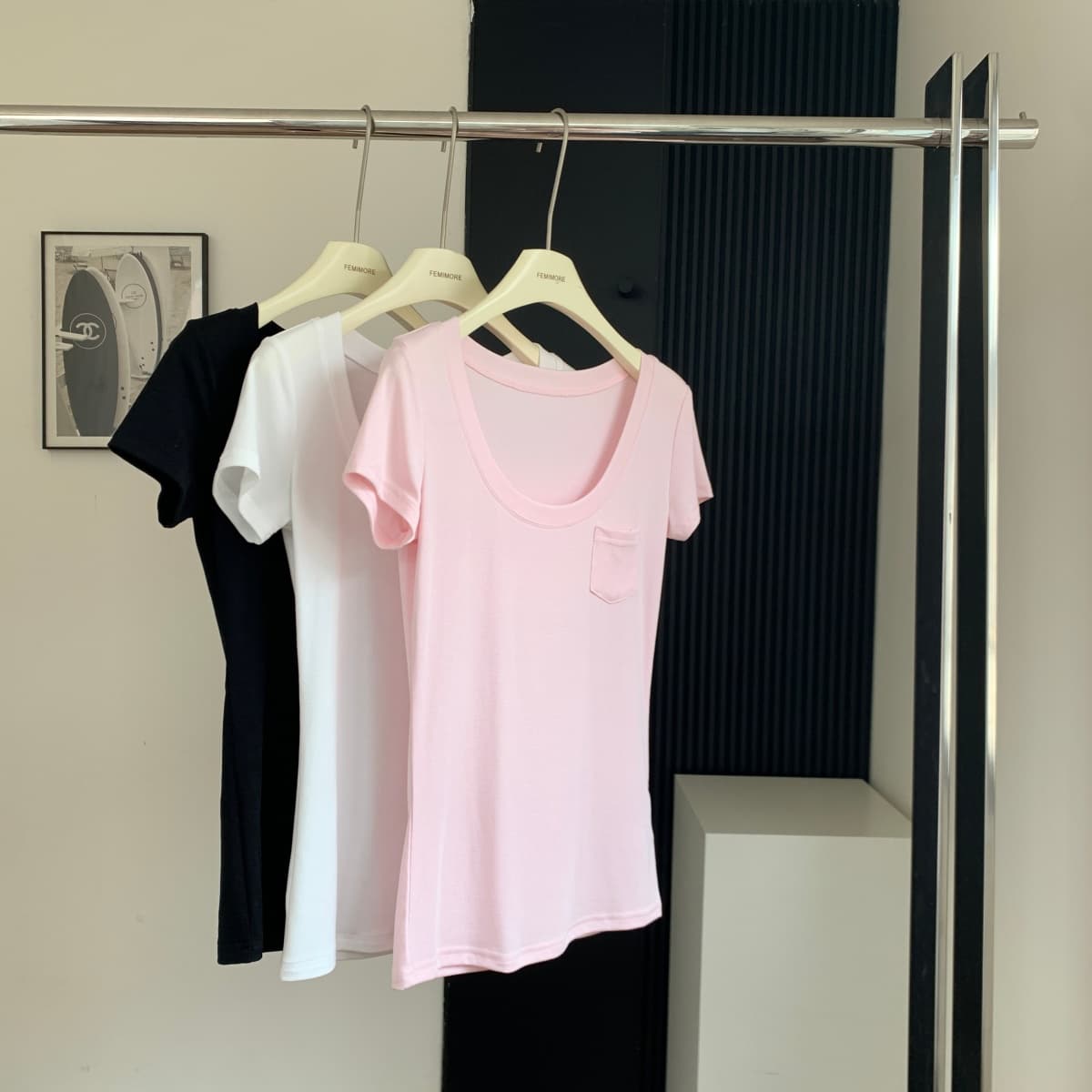 yolo shop 우유 피부 가면 t 대 u 칼라 순수한 욕망 허리 수축 슬림해 보이는 모달 긍정적 인 어깨 티셔츠 반팔 맨위 상세 이미지 5