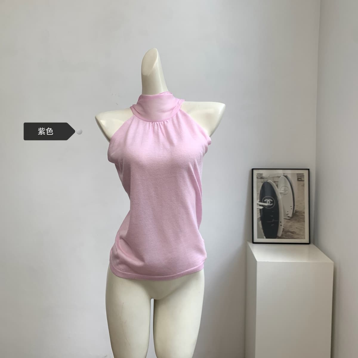 alright then 리본 스탠드 칼라 패치워크 실크 행침 목 허리 수축 모직물 조끼 이미지 3