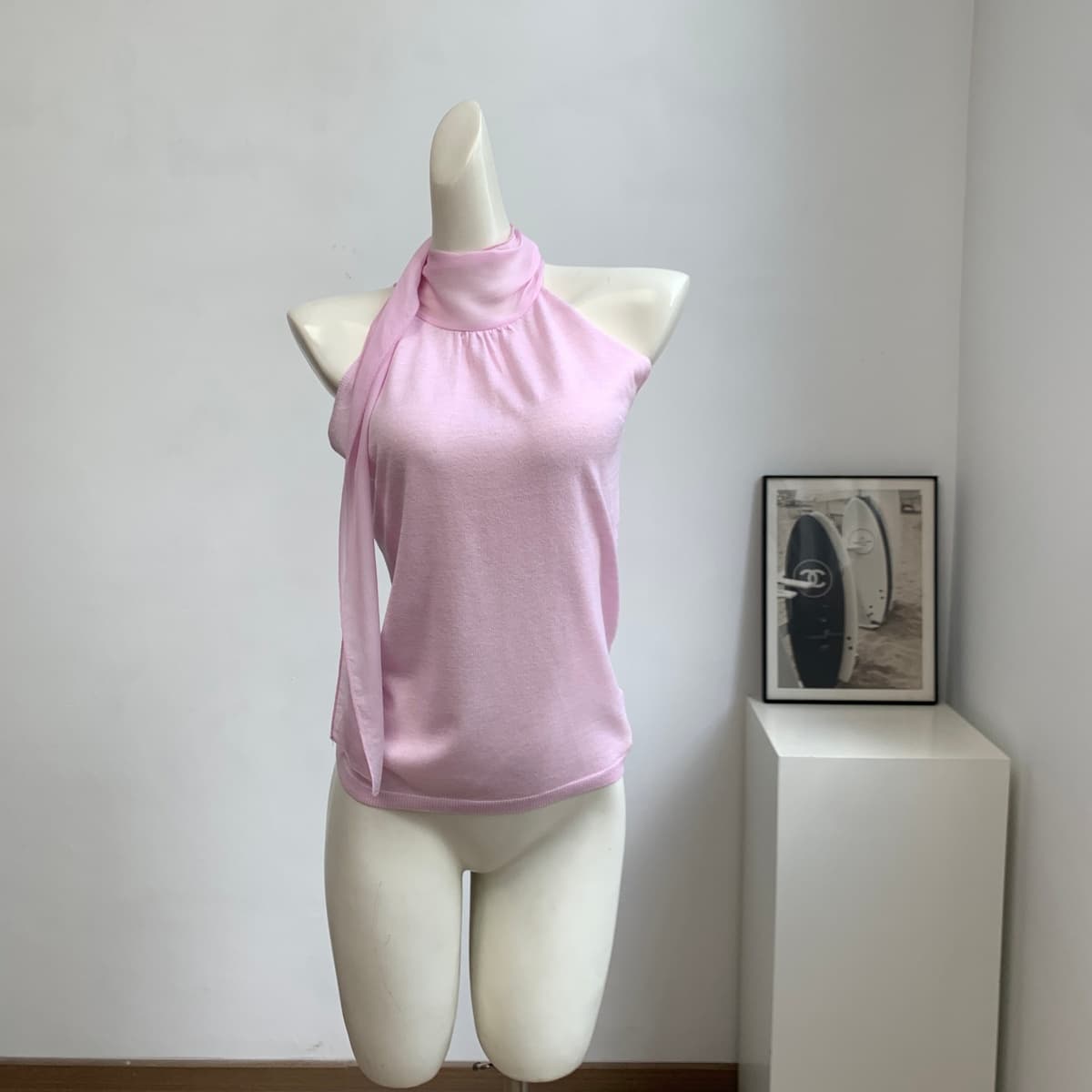 alright then 리본 스탠드 칼라 패치워크 실크 행침 목 허리 수축 모직물 조끼 상세 이미지 6