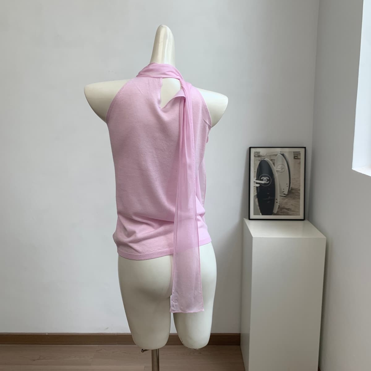 alright then 리본 스탠드 칼라 패치워크 실크 행침 목 허리 수축 모직물 조끼 상세 이미지 7