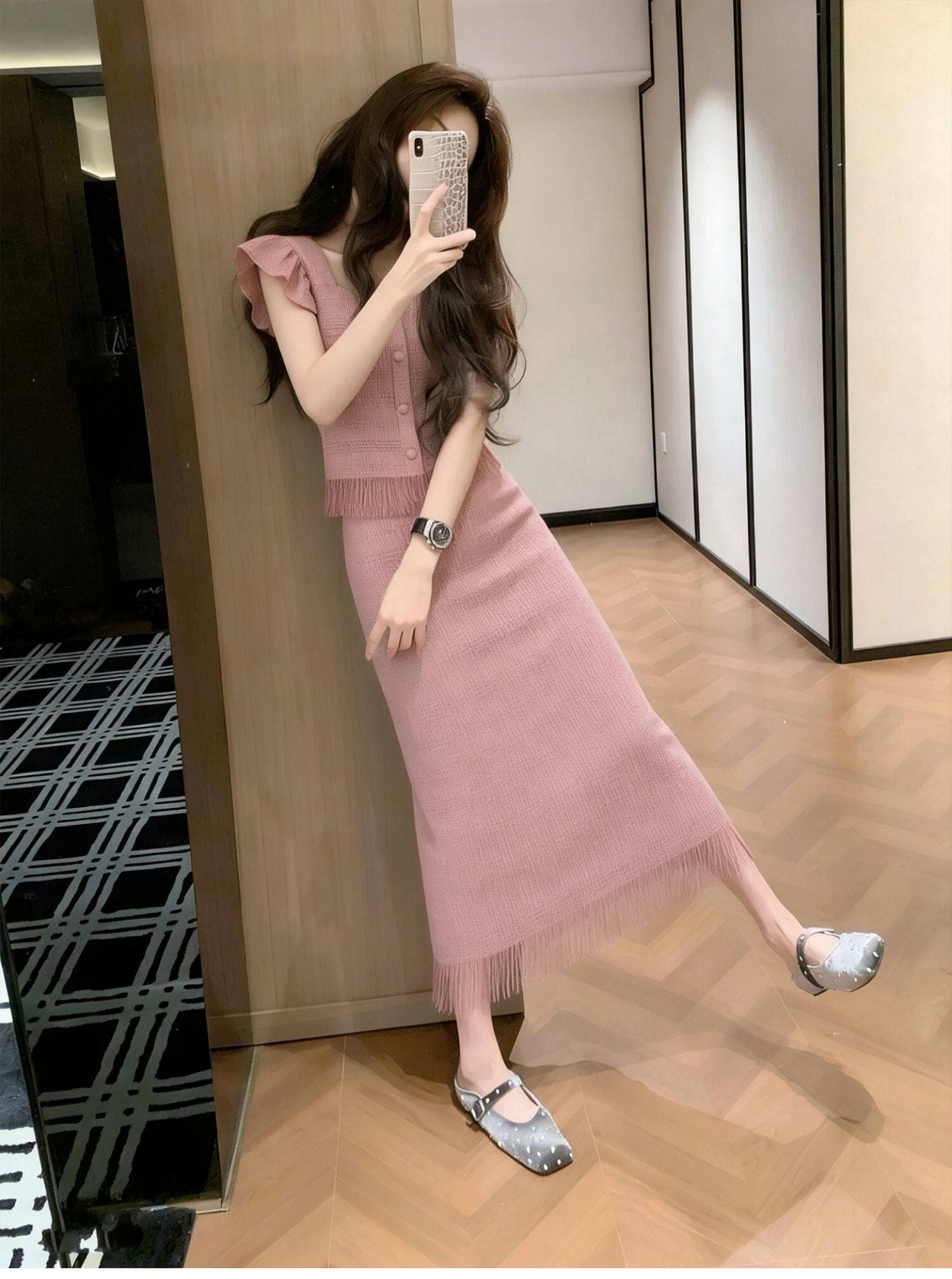 2026 새로운 초여름 아름다운 슈퍼 화재 전체 집합 ootd 착용 가져 가라. 캐주얼 작은 키 민소매 두 조각 세트 드레스 여성 상세 이미지 2