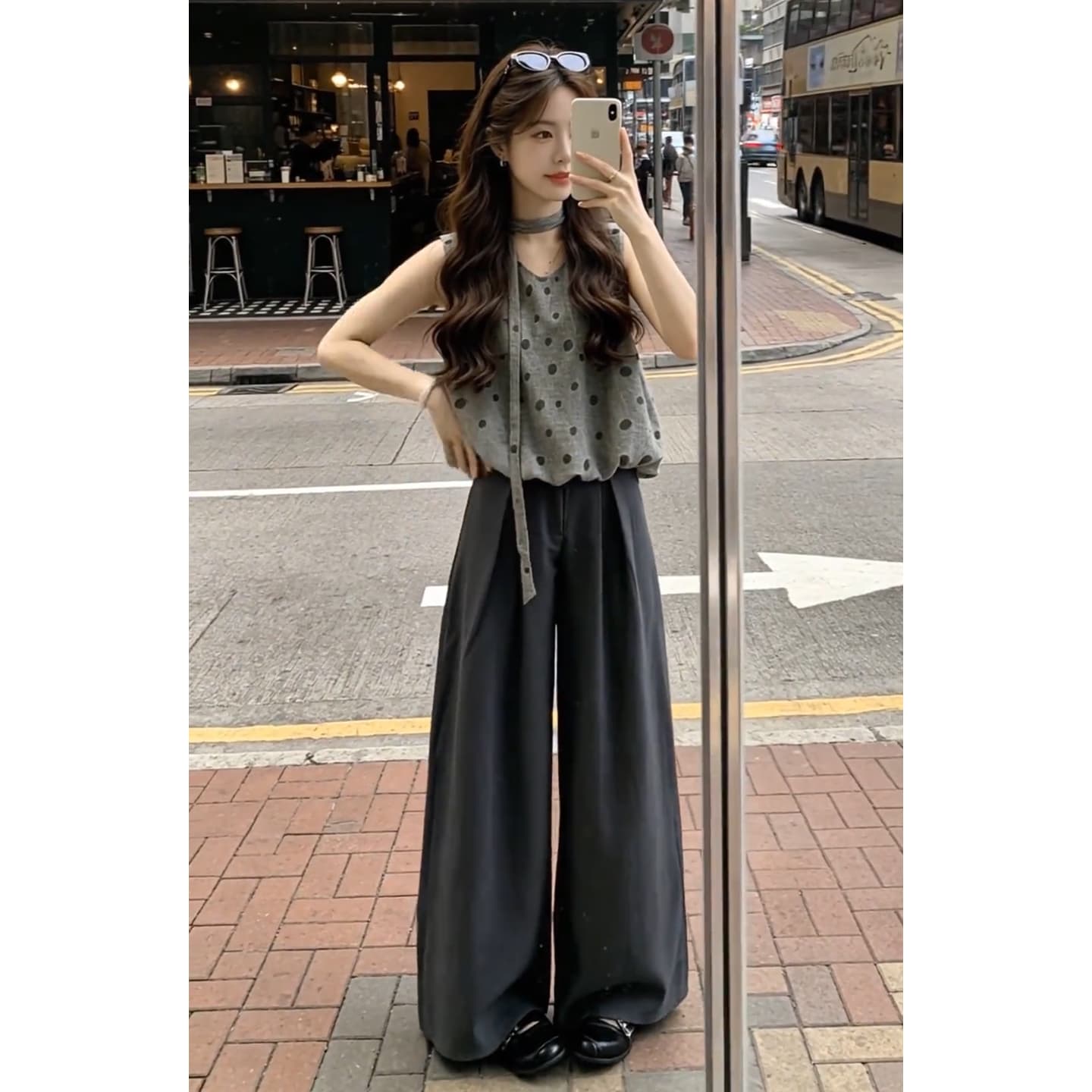 한 부서 자이언트 잘 생긴 ootd 착용 가져 가라. 전체 집합 도트 무늬 꽃밭 조끼 맨위 여름 하이웨이스트 와이드 레그 팬츠 어린이 세트 이미지 4