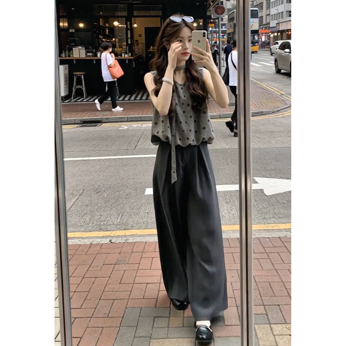 한 부서 자이언트 잘 생긴 ootd 착용 가져 가라. 전체 집합 도트 무늬 꽃밭 조끼 맨위 여름 하이웨이스트 와이드 레그 팬츠 어린이 세트 상세 이미지 3