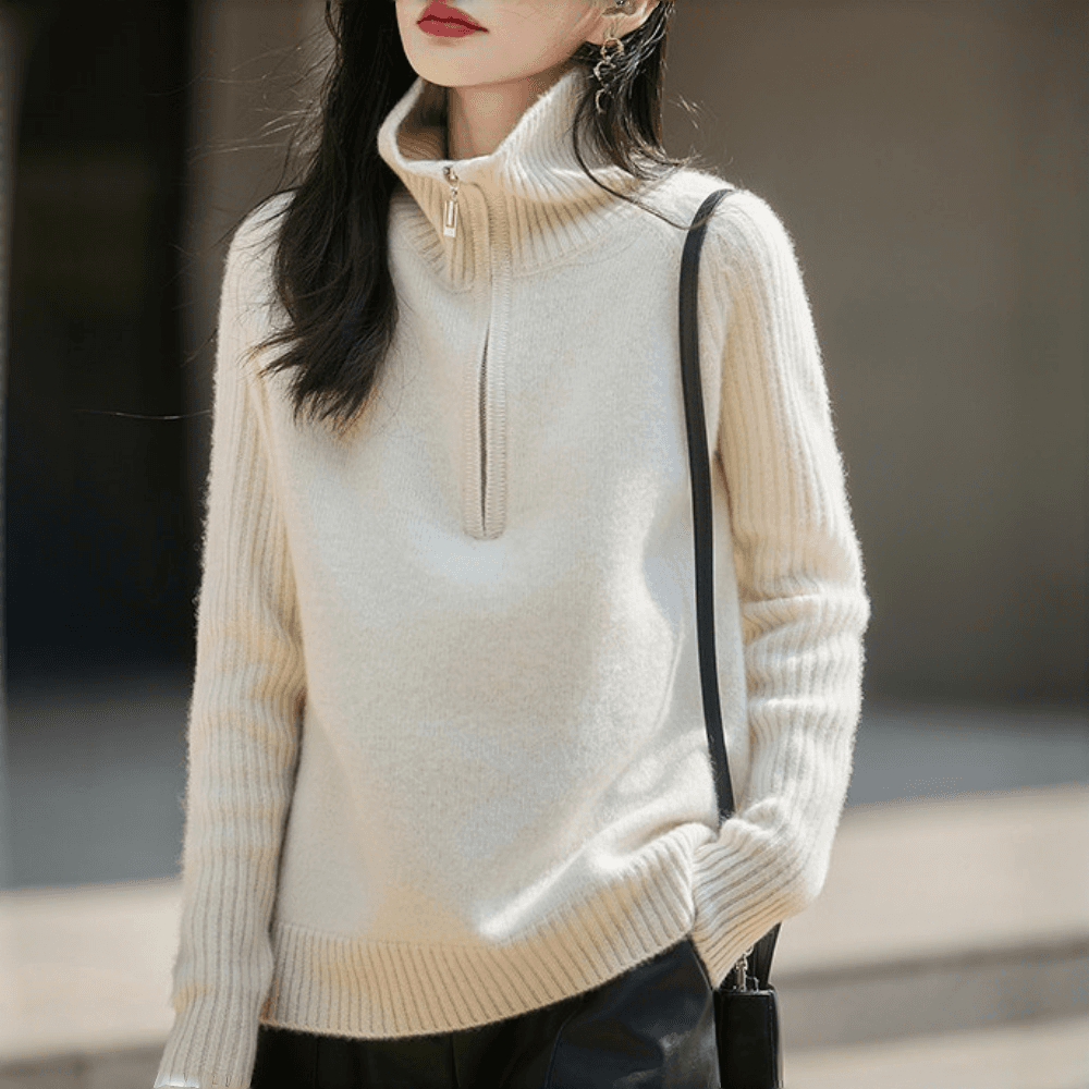 2026 새로운 출퇴근 바람 터틀넥 지퍼 양모 스웨터 여자 루즈핏 두꺼운 니트 스웨터 다용도 기본 셔츠 상세 이미지 5