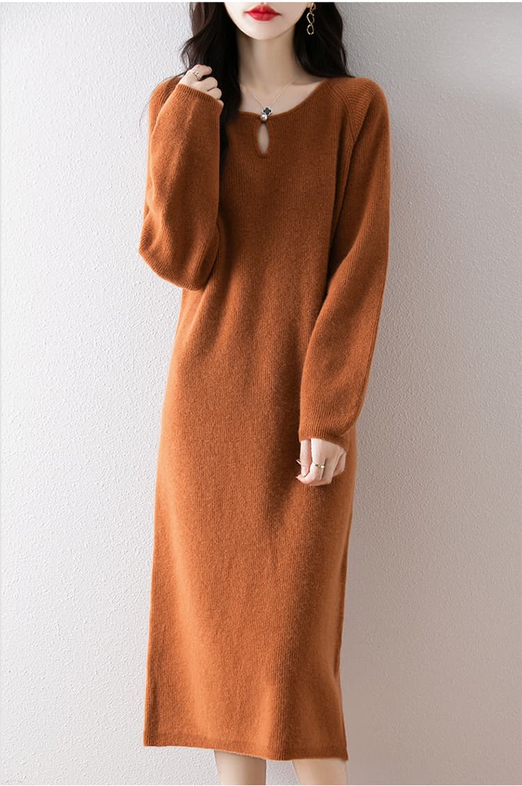 양모 드레스 여성 2026 가을 겨울 새로운 라운드 넥 슬림해 보이는 스웨터 중간 길이 니트 롱 스커트 상세 이미지 20