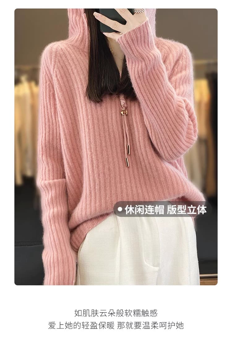 가을 겨울 새로운 후드 구덩이 기사 두꺼운 풀오버 스웨터 여자 한국 스타일 외국 가스 반 개방 지퍼 양모 니트 기본 셔츠 상세 이미지 16