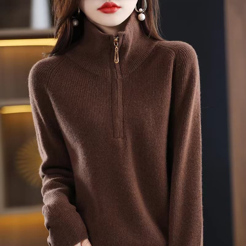 가을 겨울 새로운 순수한 카디건 여성 폴로 칼라 풀오버 루즈핏 종류 하프 높음 다용도 양모 스웨터 니트 슬림해 보이는 이미지 2