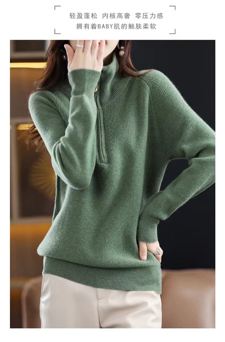 가을 겨울 새로운 순수한 카디건 여성 폴로 칼라 풀오버 루즈핏 종류 하프 높음 다용도 양모 스웨터 니트 슬림해 보이는 상세 이미지 9