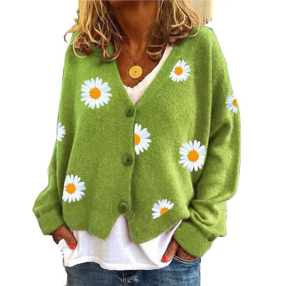 유럽과 미국 국경 간 대외 무역 새로운 여성 니트 스웨터 싱글 줄 버튼 퀴주 자수 재킷 sweater 여성 상세 이미지 3