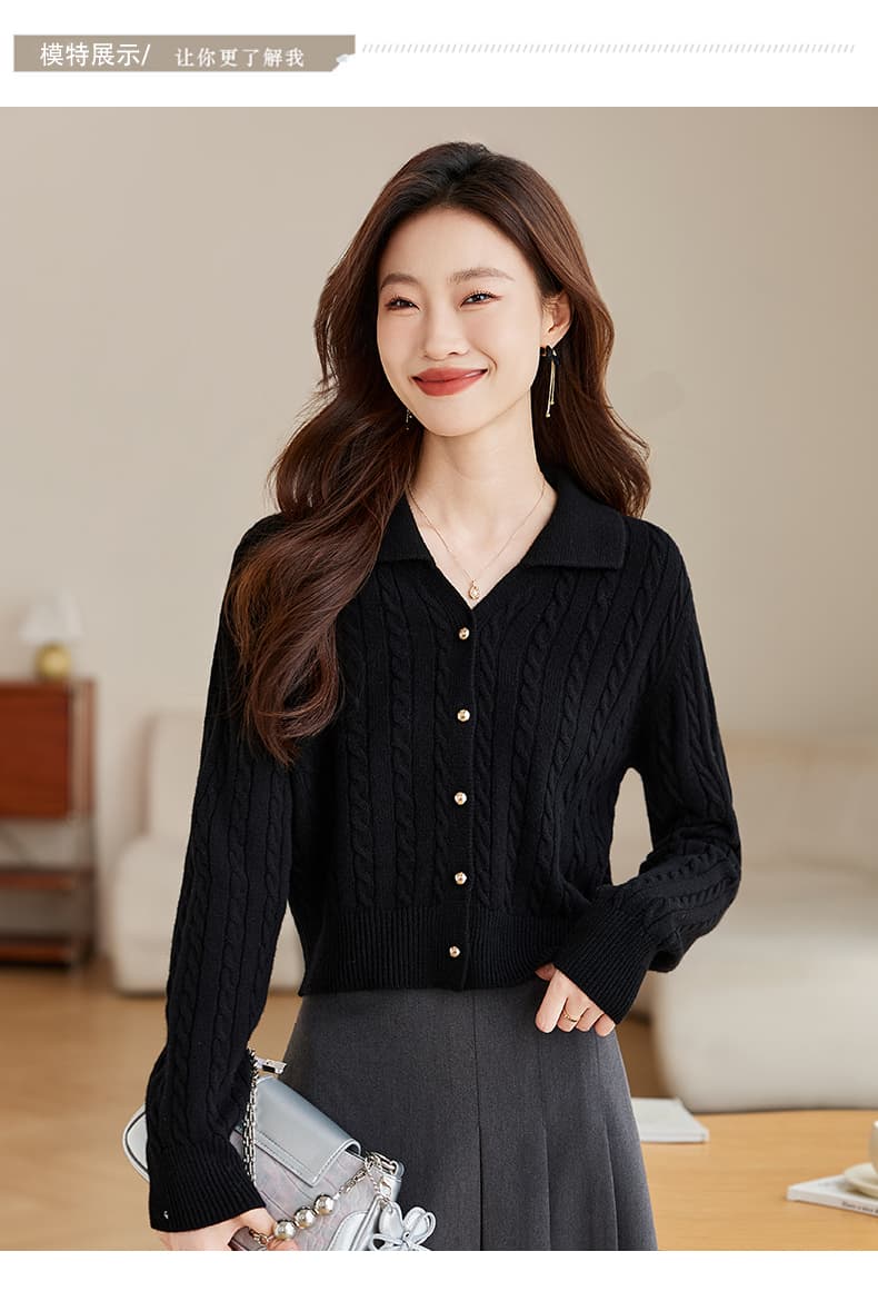 레트로 꽈배기 폴로 칼라 양모 니트 오픈 가디건 여성 2026 새로운 봄 가을 외부 가져 가라. 쇼트 스타일 스웨터 코트 상세 이미지 19