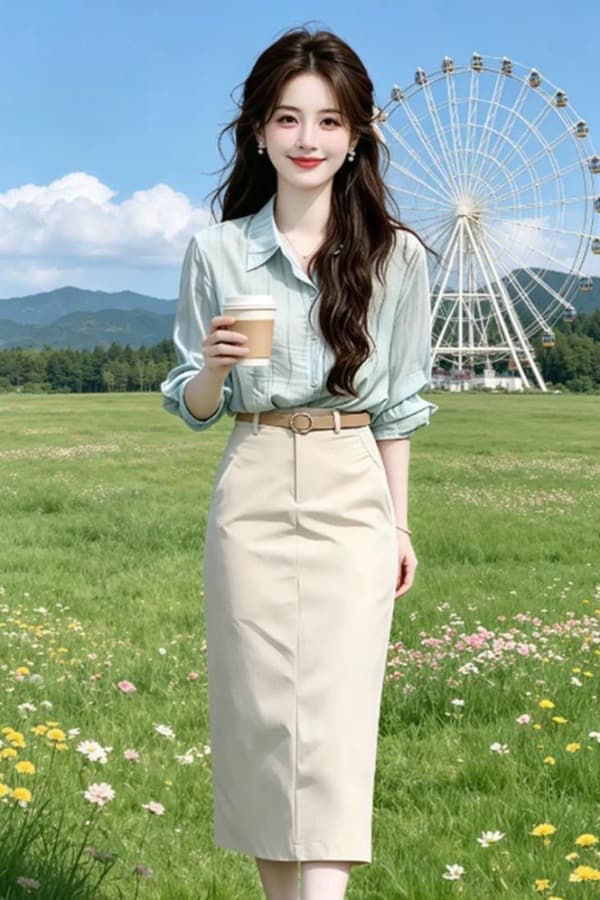 한 부서 캐주얼 출퇴근 바람 착용 가져 가라. 에이즈 환자 여성 세트 가을 새로운 외국 가스 긴팔 셔츠 다용도 반신 스커트 투피스 세트 상세 이미지 3