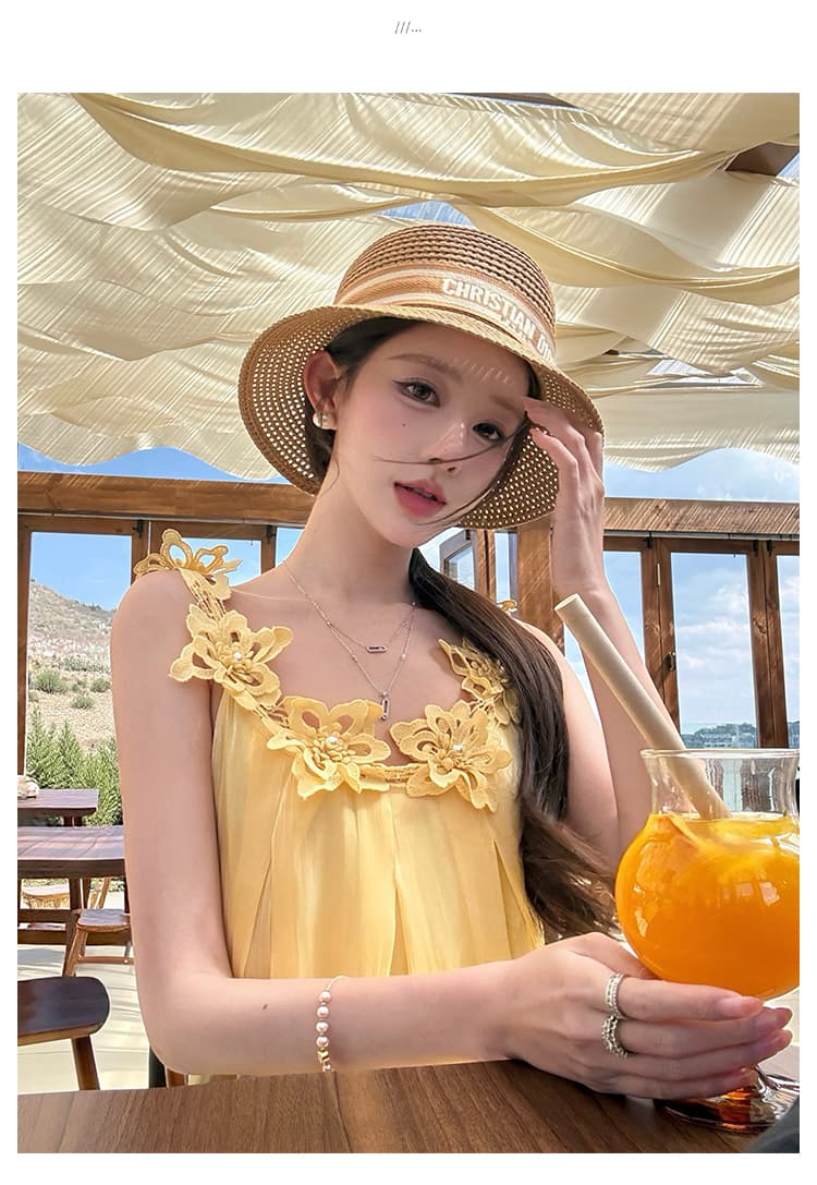 달 사진 샌즈 광택 피하다. 트위스트 크레이프 비즈 박기 꽃 드레스 상세 이미지 14