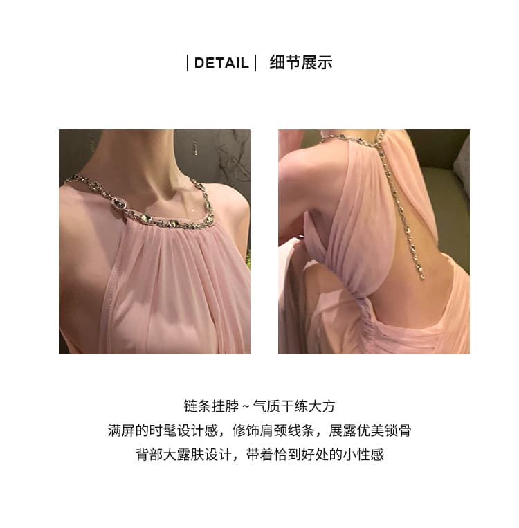 프랑스식 품격 행침 목 다이아몬드 세팅 백리스 해변가 휴가 생일 파티 요정 가스 롱 스커트 상세 이미지 7