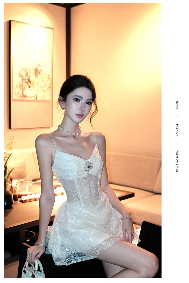 빛 럭셔리 작은 대중 프랑스식 생선뼈 레이스 스팽글 고급 센스 쇼트 스타일 공주 치마 장식품 상세 이미지 17