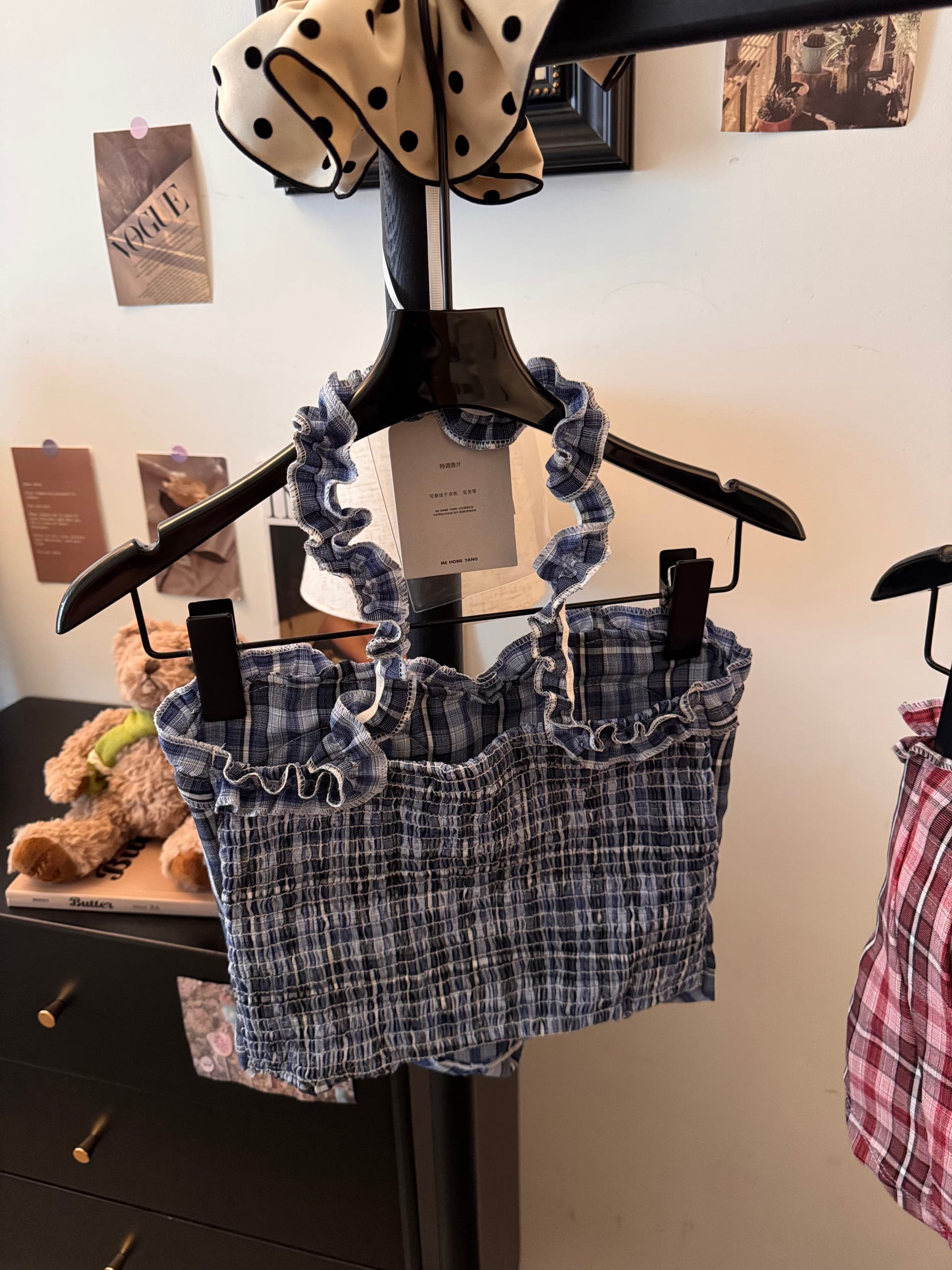 실사 순수한 욕망 핫걸 체크무늬 행침 목 캐미솔 여름 새로운 오프숄더 섹시함 외출용 튜브탑 맨위 상세 이미지 12