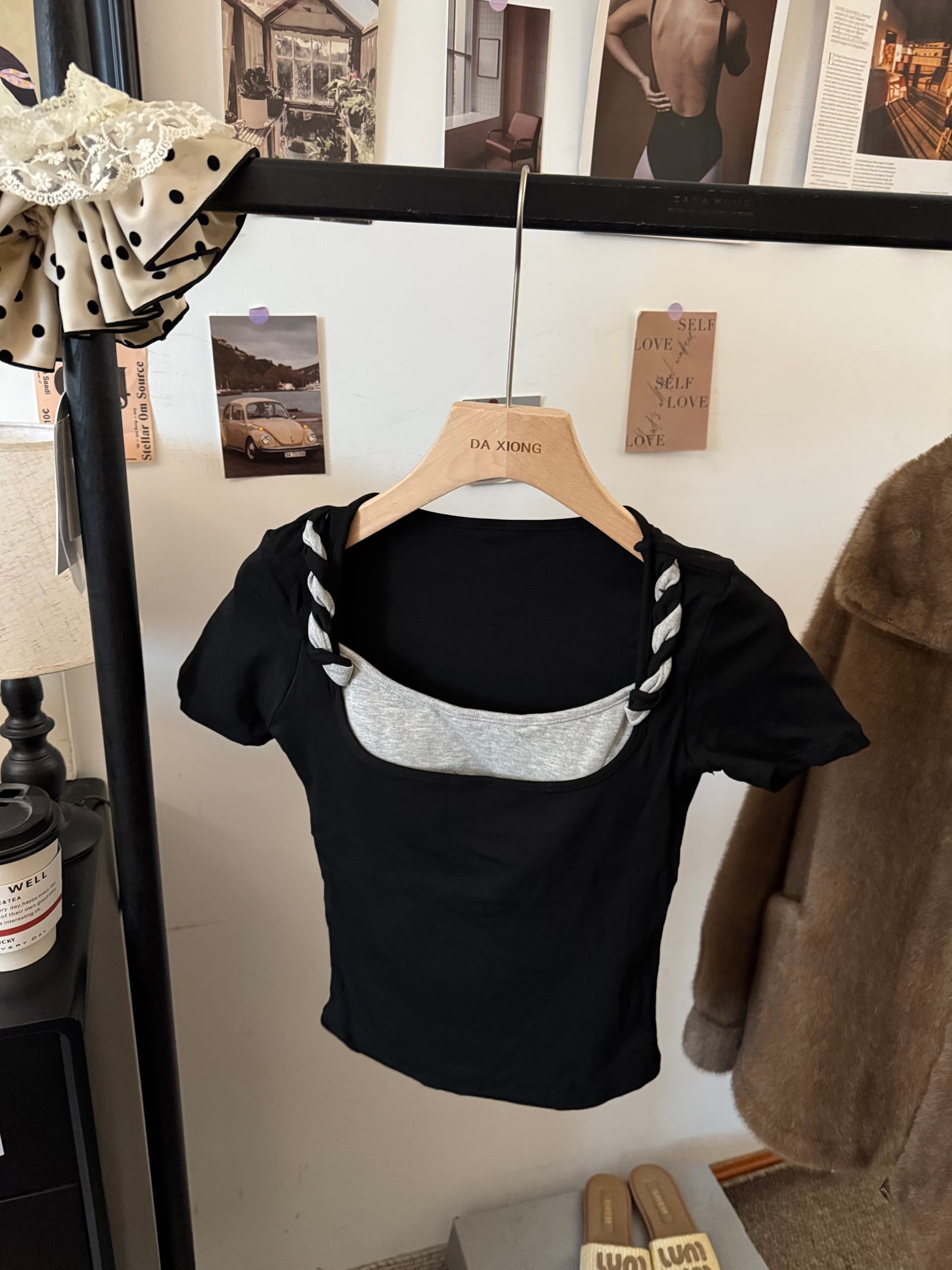 실사 핫걸 디자인 센스 배색 패치워크 비틀림 페이크 레이어드 반팔 티셔츠 여성 여름 Chic 슬림해 보이는 맨위 상세 이미지 13