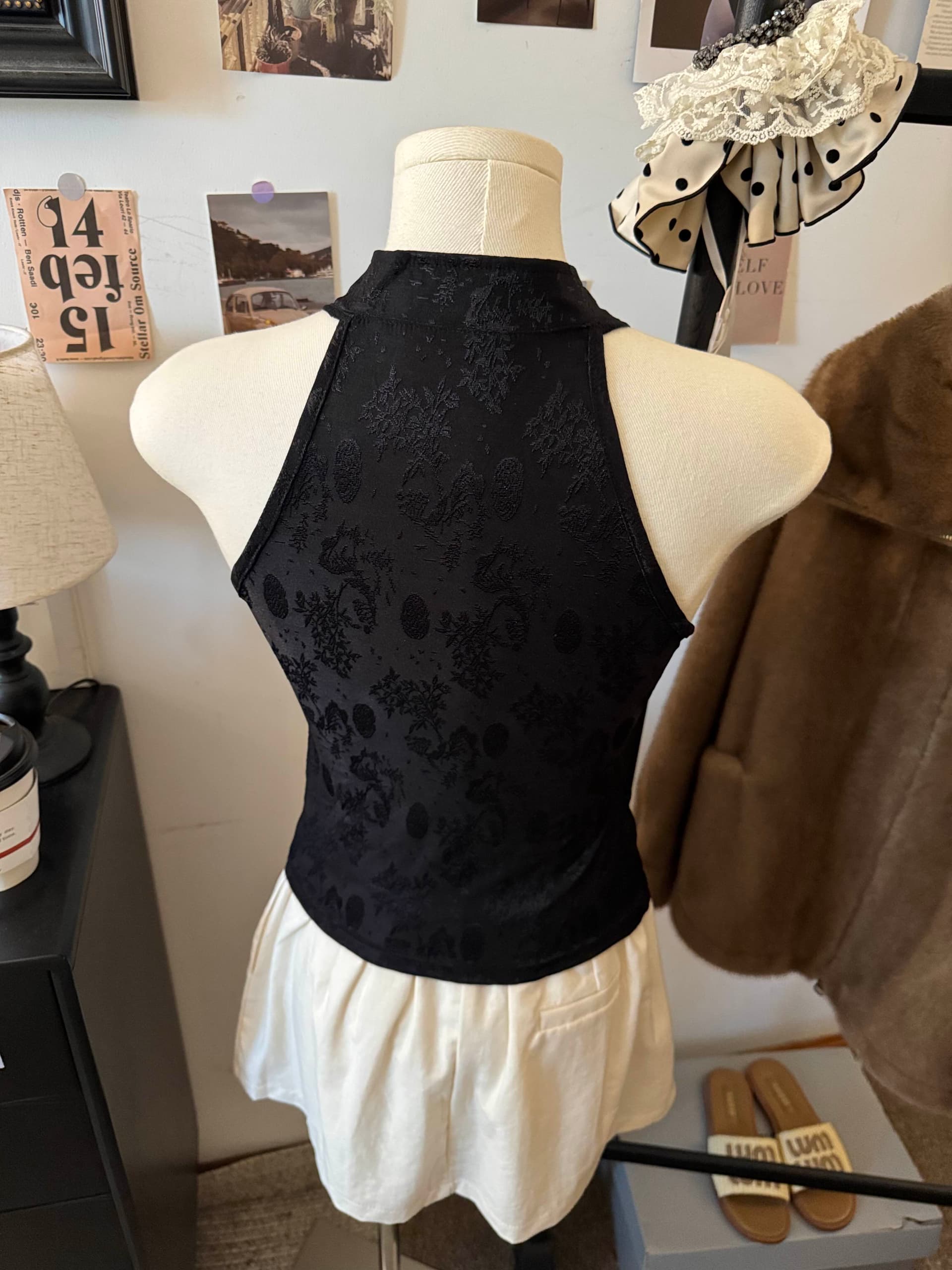 실사 순수한 욕망 새로운 중식 레이스 자카드 스탠드 칼라 행침 목 조끼 여성 여름 벨트 가슴 패드 몸매 가꾸기 민소매 맨위 상세 이미지 7