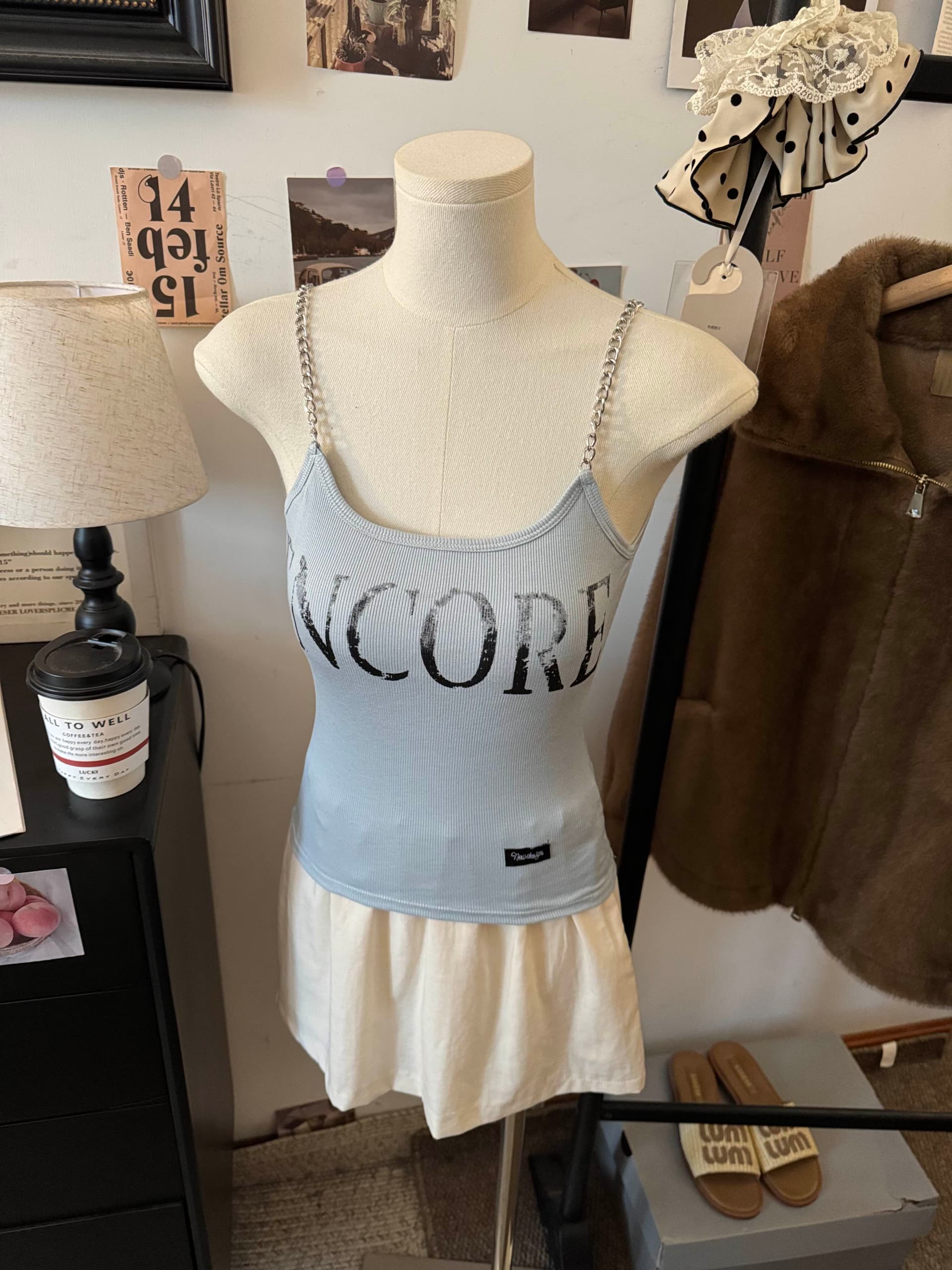 실사 순수한 욕망 바람 알파벳 프린트 체인 캐미솔 여름 몸매 가꾸기 슬림해 보이는 민소매 맨위 상세 이미지 5