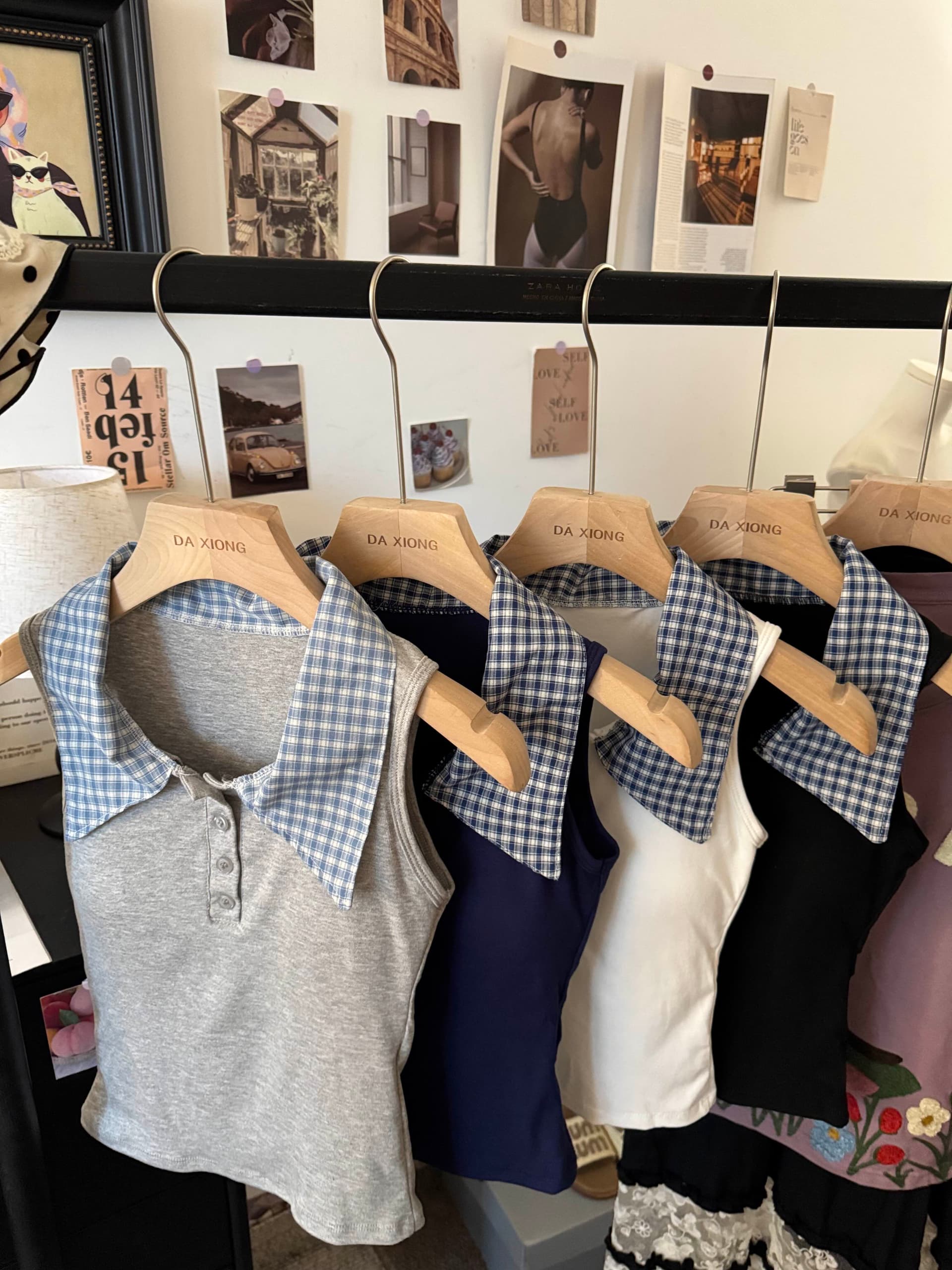 실사 한 부서 체크무늬 POLO 칼라 폴로 칼라 민소매 조끼 여성 몸매 가꾸기 벨트 가슴 패드 슬림해 보이는 다용도 페이크 레이어드 맨위 상세 이미지 9