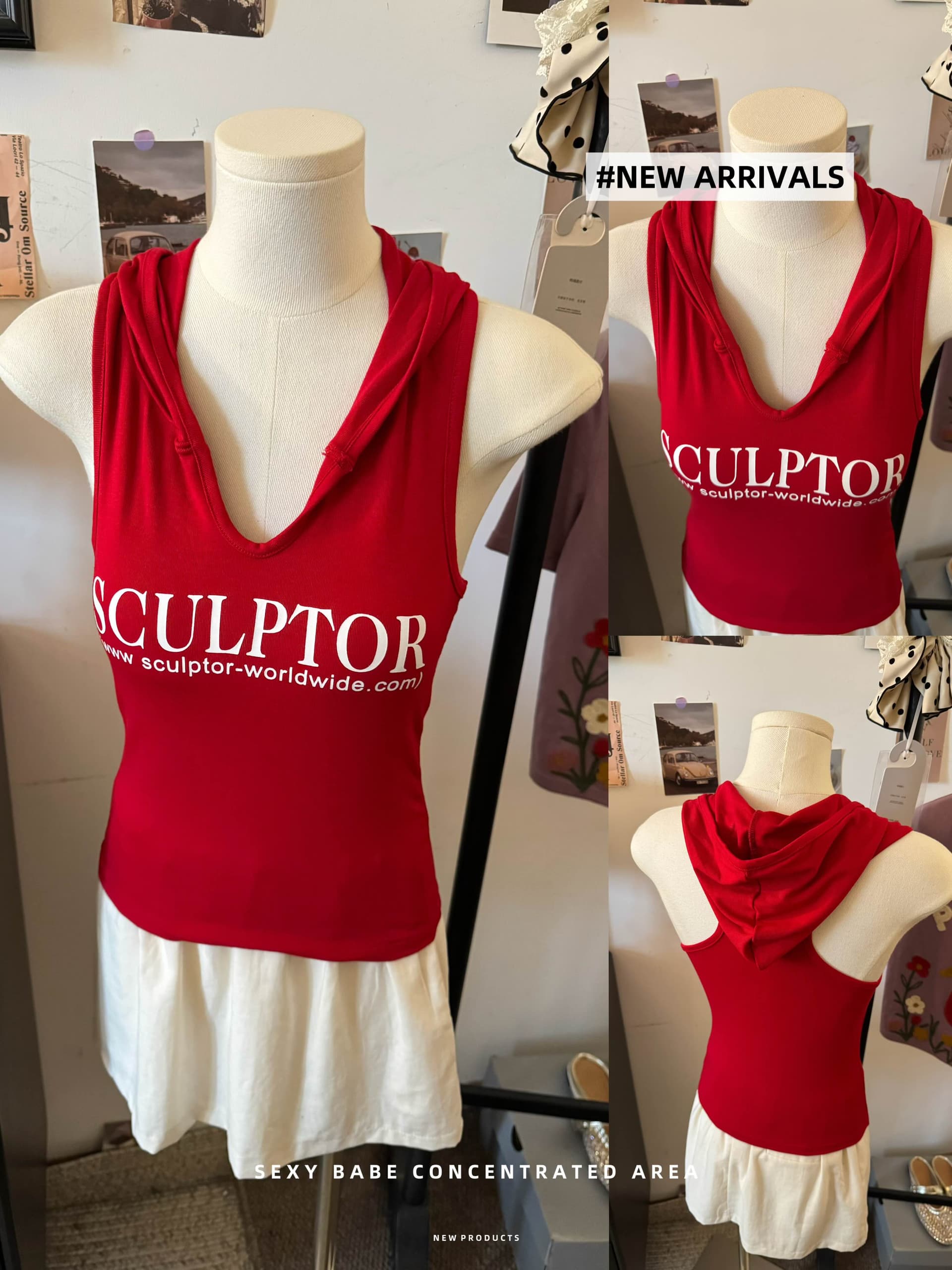 실사 아메리칸 알파벳 프린트 조끼 여성 새로운 핫걸 몸매 가꾸기 슬림해 보이는 섹시함 민소매 후드 조끼 맨위 이미지 2