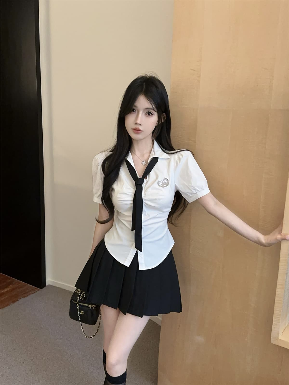 실사 정가 학원 스타일 jk 유니폼 세트 연령 감소 몸매 가꾸기 넥타이 셔츠 순수한 욕망 슬림해 보이는 플리츠 스커트 투피스 세트 상세 이미지 4