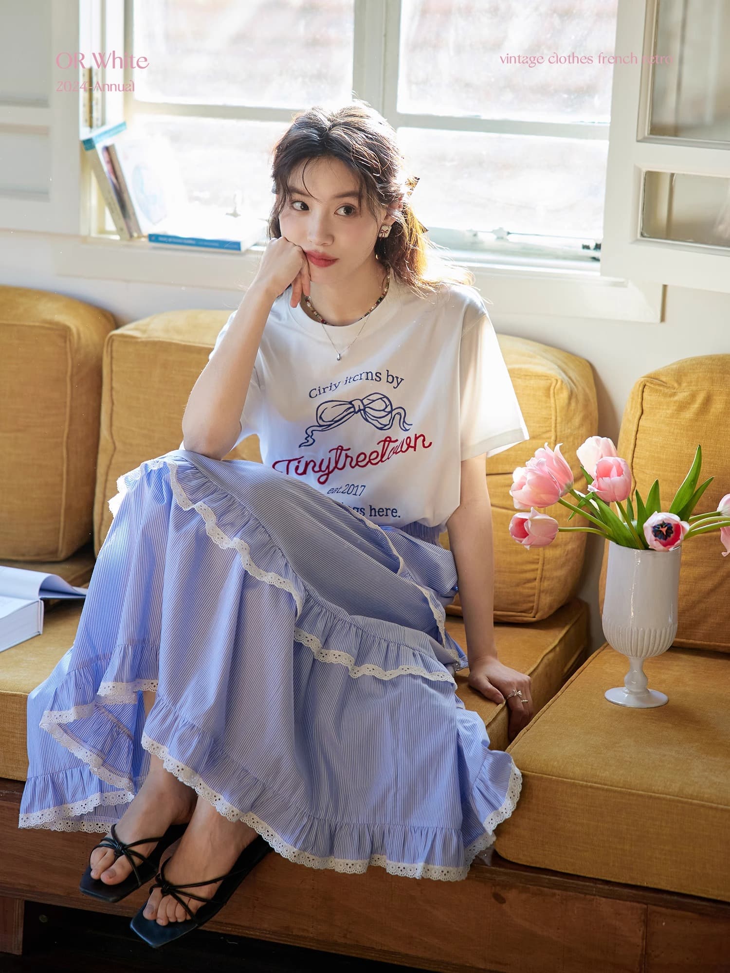 레트로 나비 매듭 영어 알파벳 프린트 상세 이미지 3