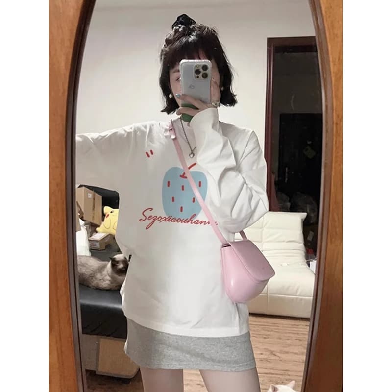 경관 그림 21 순면 210 그램 봄 드레스 긴팔 티셔츠 여성 루즈핏 맨위 프린트 상세 이미지 4