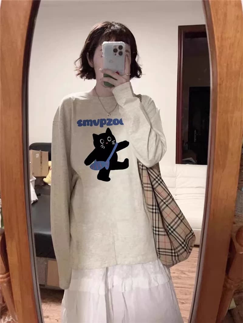 경관 그림 21 순면 210 그램 2026 년 가을 의상 새로운 다용도 긴팔 티셔츠 여성 루즈핏 맨위 프린트 이미지 2