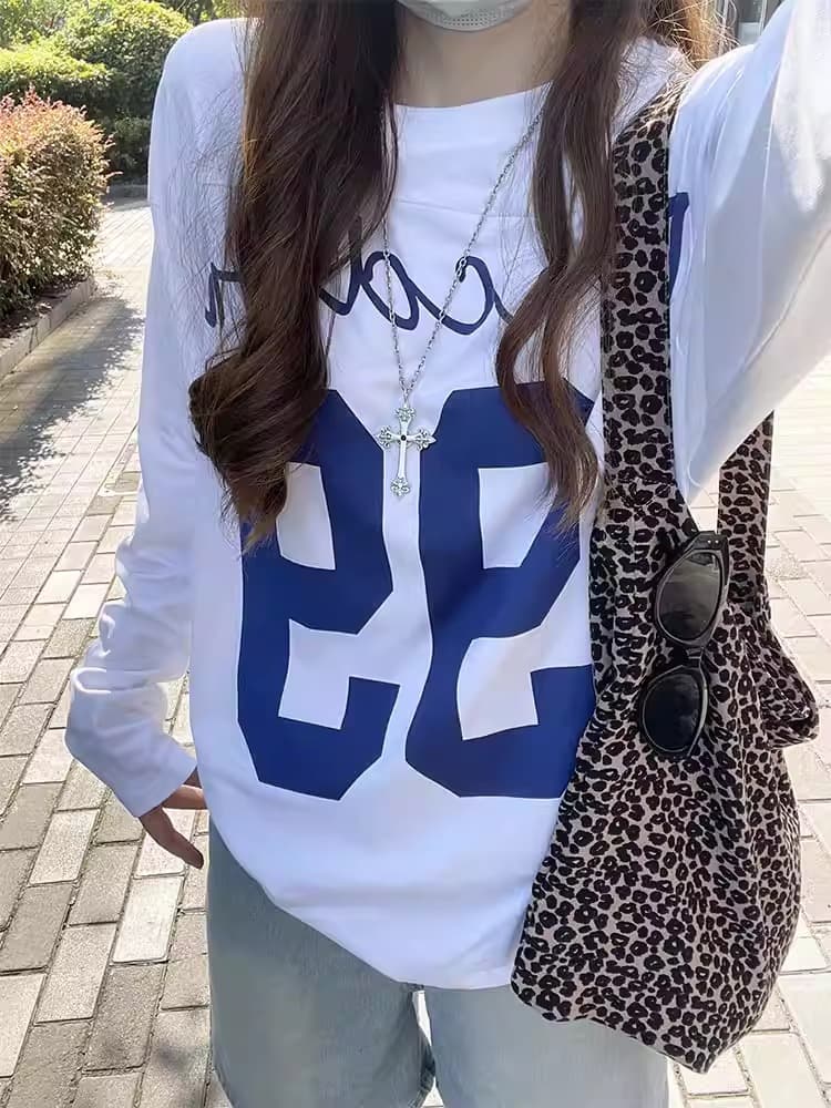 2026 한국 대외 무역 주문 패션 캐주얼 새로운 봄 드레스 긴팔 티셔츠 여성 루즈핏 맨위 프린트 상세 이미지 4