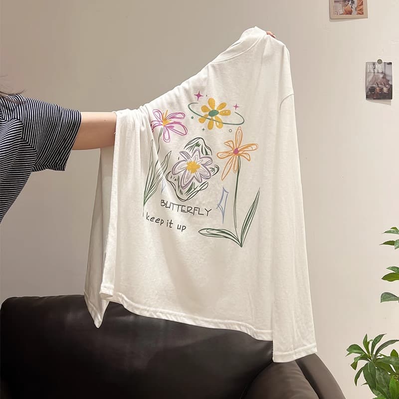 경관 그림 21 순면 210 그램 2026 년 가을 의상 새로운 다용도 긴팔 티셔츠 여성 루즈핏 맨위 프린트 상세 이미지 6