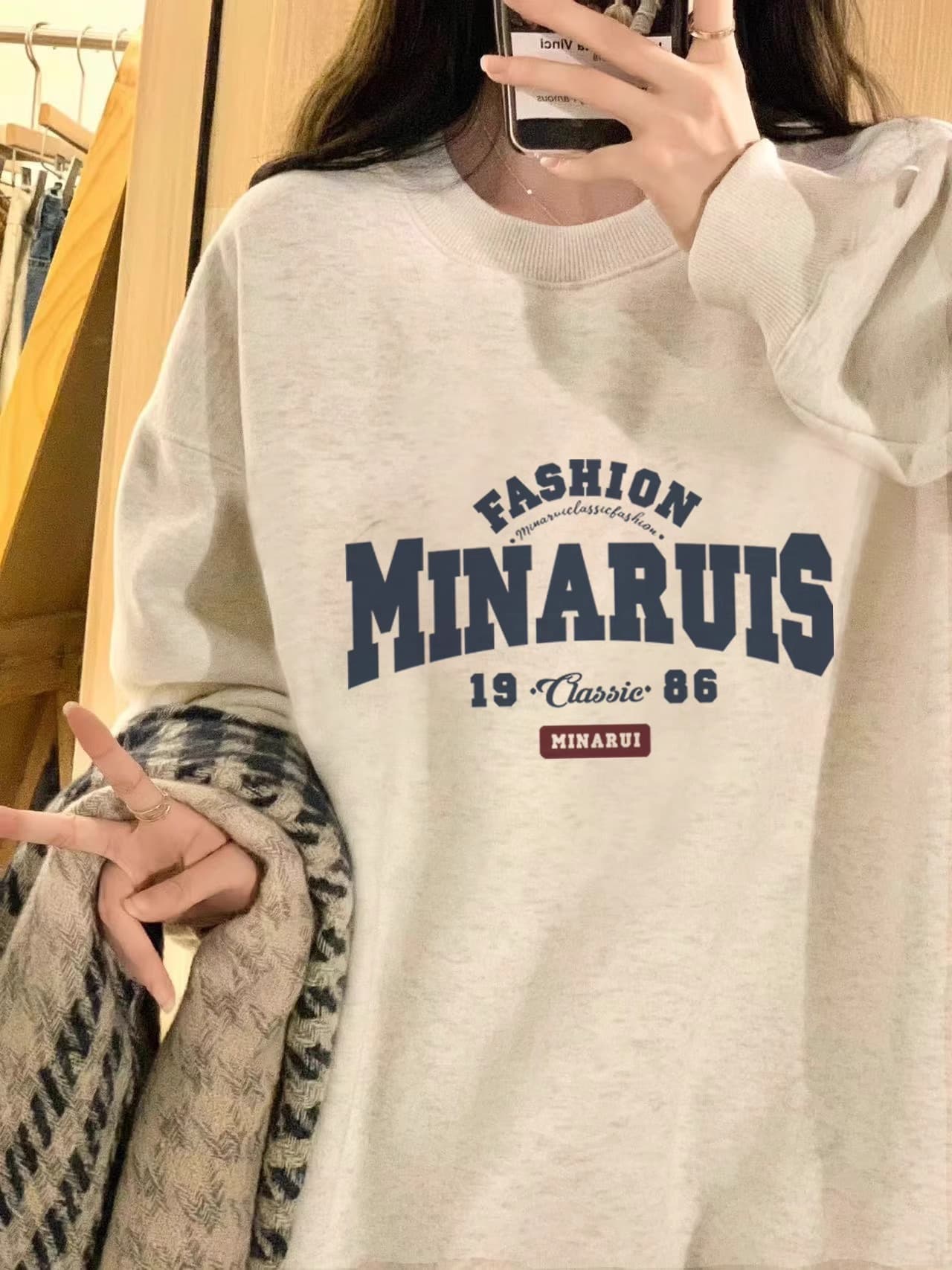 경관 그림 모방 Mianhua 면 복합 얇은 스타일 310g 털이 있는 400g 라운드 넥 후드티 여성 프린트 국경 간 상세 이미지 6