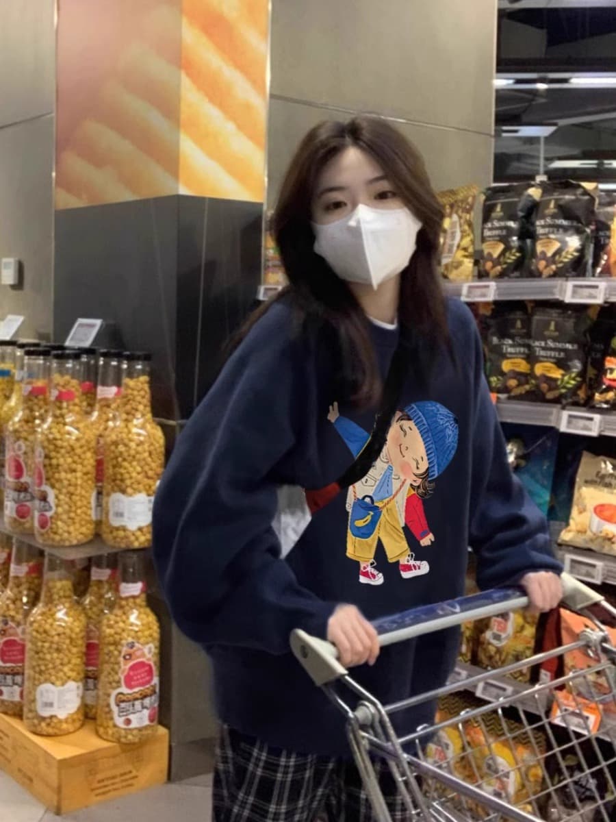 모방 Mianhua 면 복합 얇은 스타일 310g 털이 있는 400g 라운드 넥 후드티 여성 프린트 국경 간 상세 이미지 4