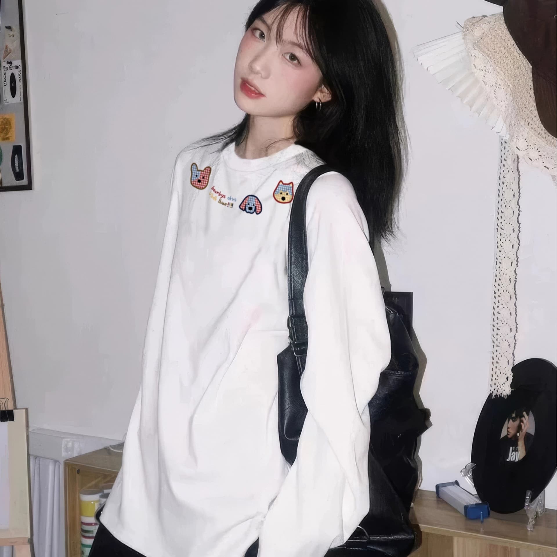 경관 그림 21 순면 210 그램 가을 의상 긴팔 티셔츠 여성 루즈핏 맨위 프린트 이미지 5