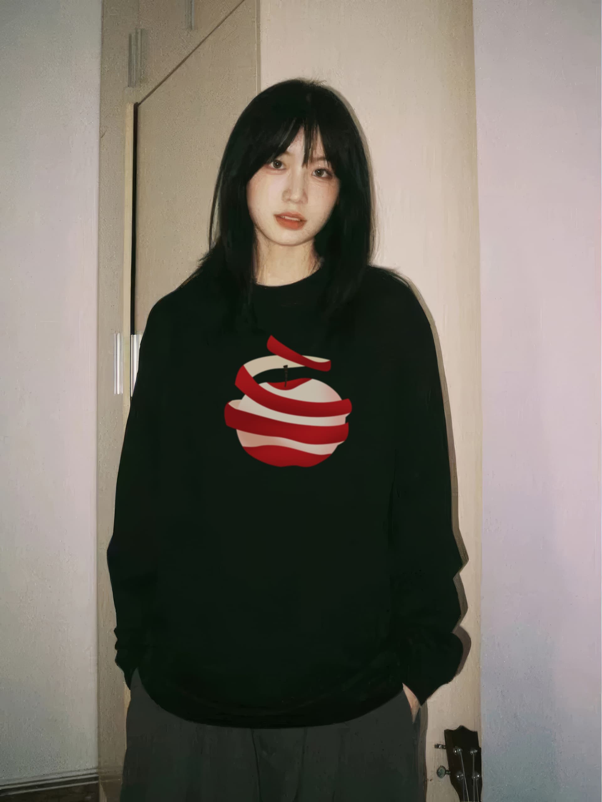 경관 그림 21 순면 210 그램 가을 의상 긴팔 티셔츠 여성 루즈핏 맨위 프린트 이미지 4