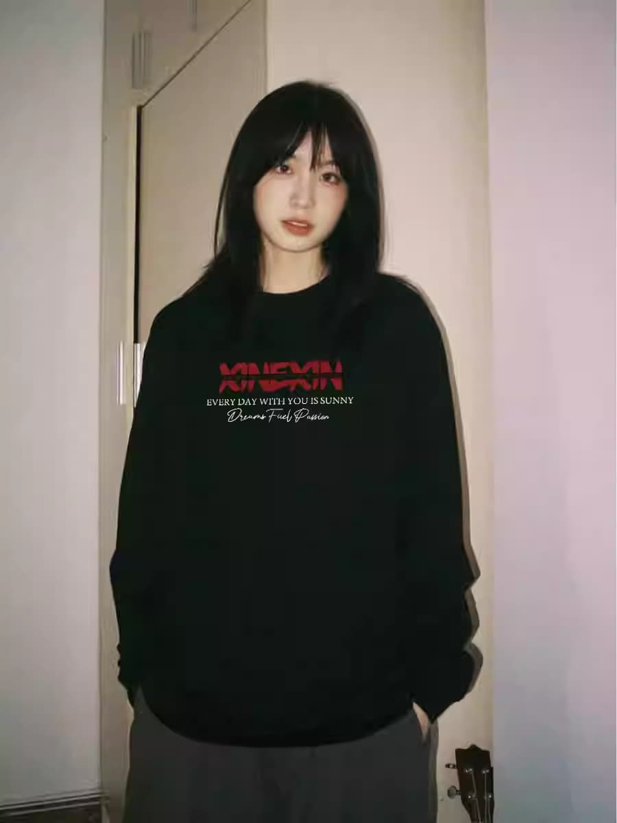 경관 그림 21 순면 210 그램 가을 의상 긴팔 티셔츠 여성 루즈핏 맨위 프린트