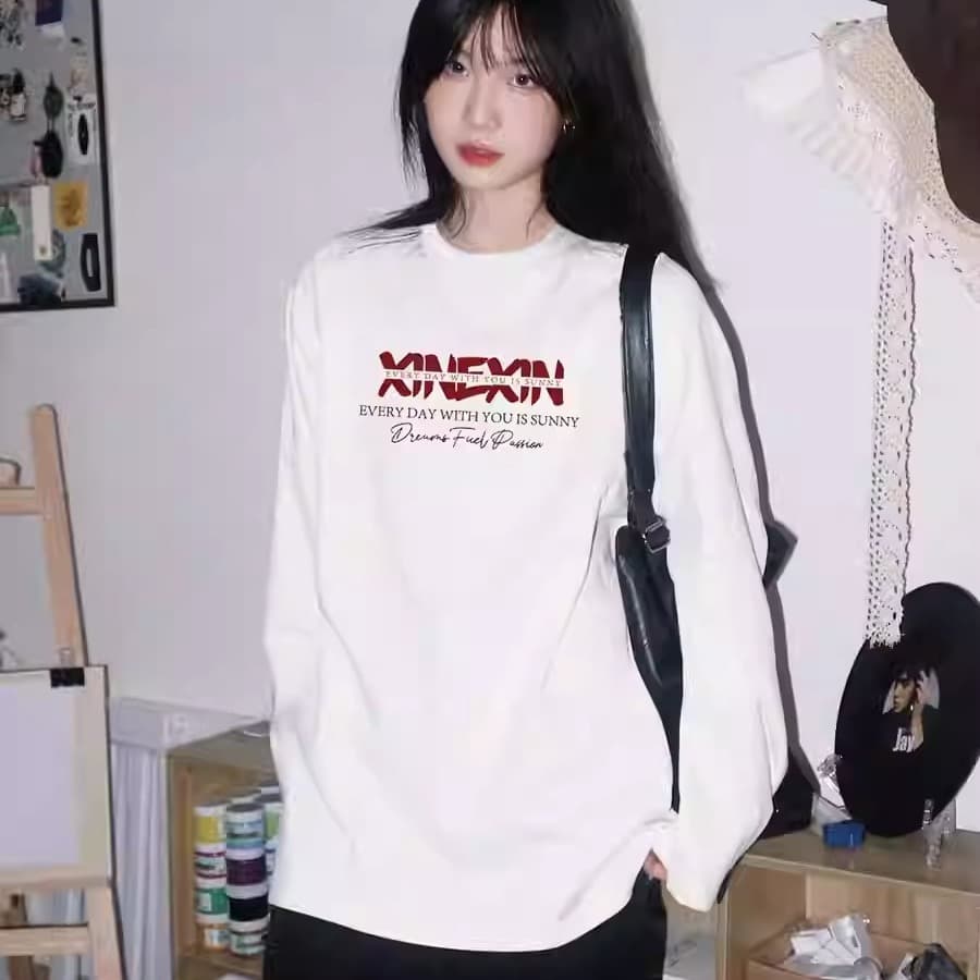 경관 그림 21 순면 210 그램 가을 의상 긴팔 티셔츠 여성 루즈핏 맨위 프린트 이미지 5