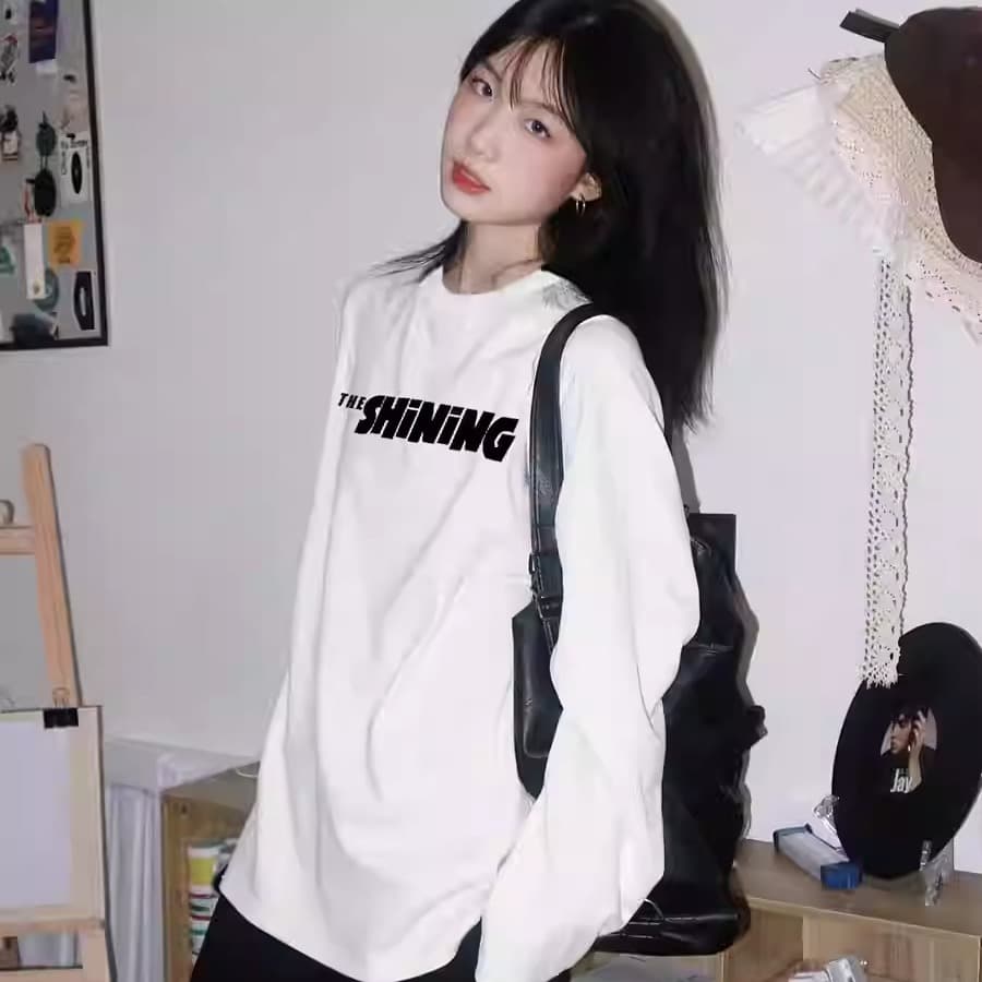 경관 그림 21 순면 210 그램 가을 의상 긴팔 티셔츠 여성 루즈핏 맨위 프린트 이미지 5