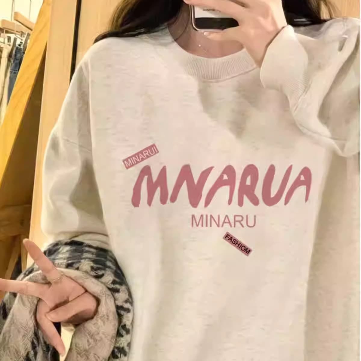 경관 그림 모방 Mianhua 면 복합 얇은 스타일 310g 털이 있는 400g 라운드 넥 후드티 여성 프린트 국경 간 이미지 5