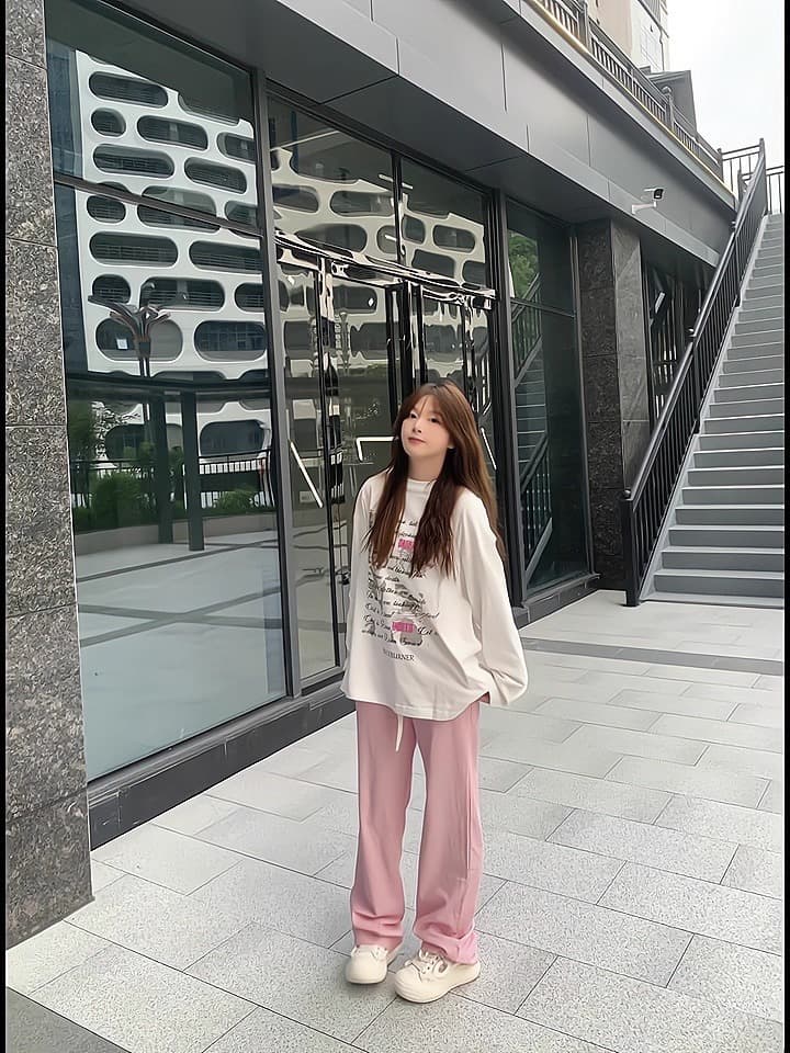 경관 그림 21 순면 210 그램 가을 의상 긴팔 티셔츠 여성 루즈핏 맨위 프린트 이미지 4