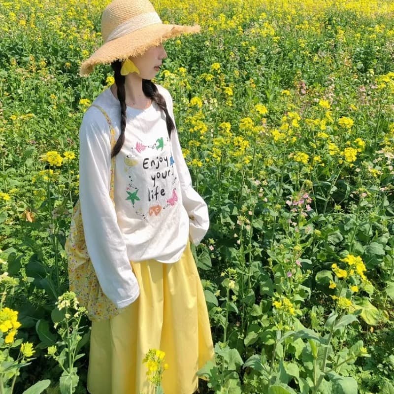 경관 그림 21 순면 210 그램 가을 의상 긴팔 티셔츠 여성 루즈핏 맨위 프린트 이미지 5