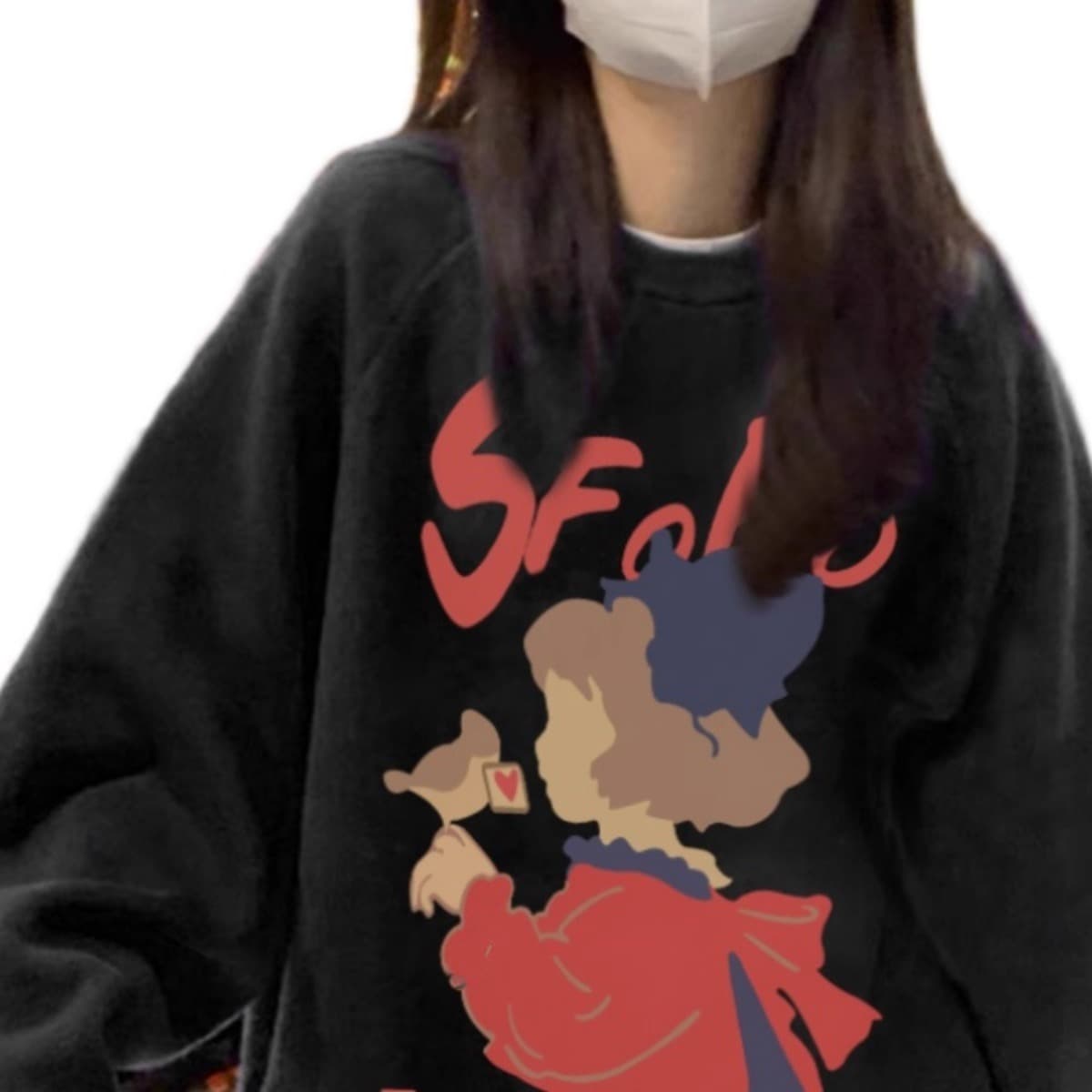 경관 그림 정가 모방 Mianhua 면 복합 얇은 스타일 310g 털이 있는 400g 라운드 넥 후드티 여성 프린트 국경 간 이미지 5