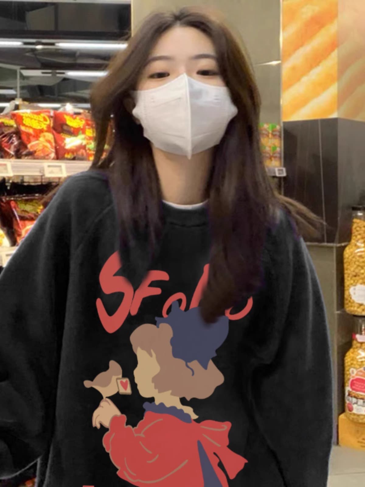 경관 그림 정가 모방 Mianhua 면 복합 얇은 스타일 310g 털이 있는 400g 라운드 넥 후드티 여성 프린트 국경 간 상세 이미지 2