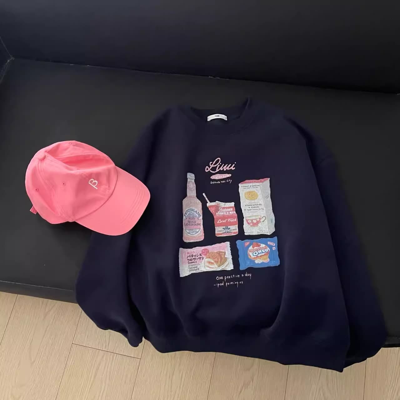경관 그림 정가 모방 Mianhua 면 복합 얇은 스타일 310g 털이 있는 400g 라운드 넥 후드티 여성 프린트 국경 간 상세 이미지 4