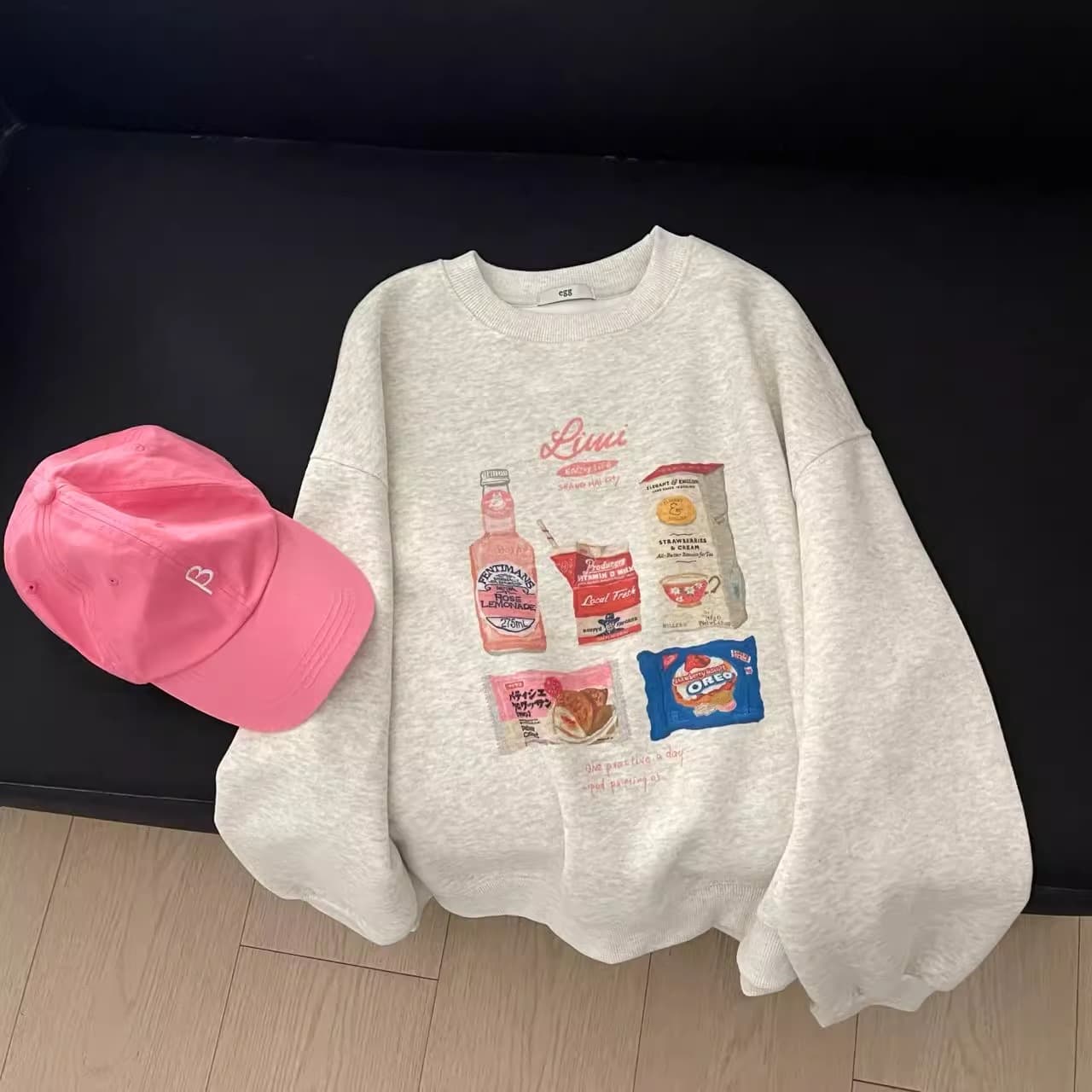 경관 그림 정가 모방 Mianhua 면 복합 얇은 스타일 310g 털이 있는 400g 라운드 넥 후드티 여성 프린트 국경 간 상세 이미지 5