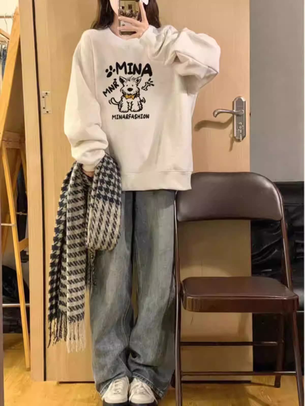 경관 그림 모방 Mianhua 면 복합 얇은 스타일 310g 털이 있는 400g 라운드 넥 후드티 여성 프린트 국경 간 이미지 2