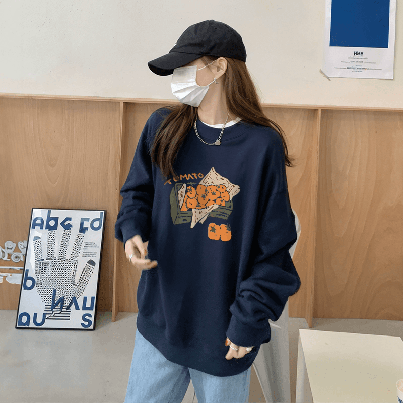 경관 그림 정가 모방 Mianhua 면 복합 얇은 스타일 310g 털이 있는 400g 라운드 넥 후드티 여성 프린트 국경 간 이미지 3