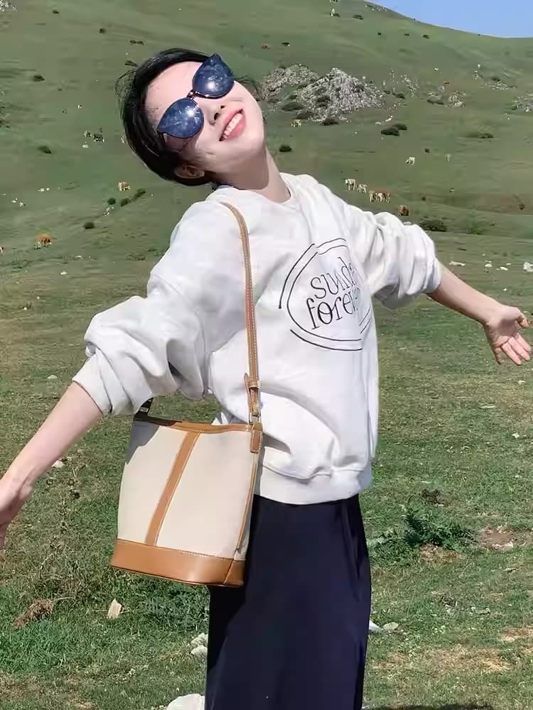 경관 그림 정가 모방 Mianhua 면 복합 얇은 스타일 310g 털이 있는 400g 라운드 넥 후드티 여성 프린트 국경 간 상세 이미지 5