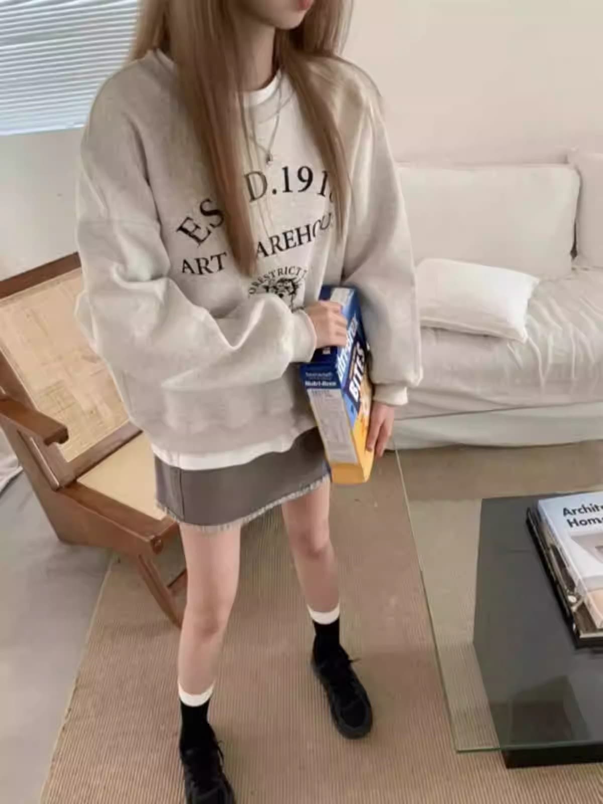 얇은 스타일 털이 있는 라운드 넥 후드티 여성 프린트 국경 간 이미지 4