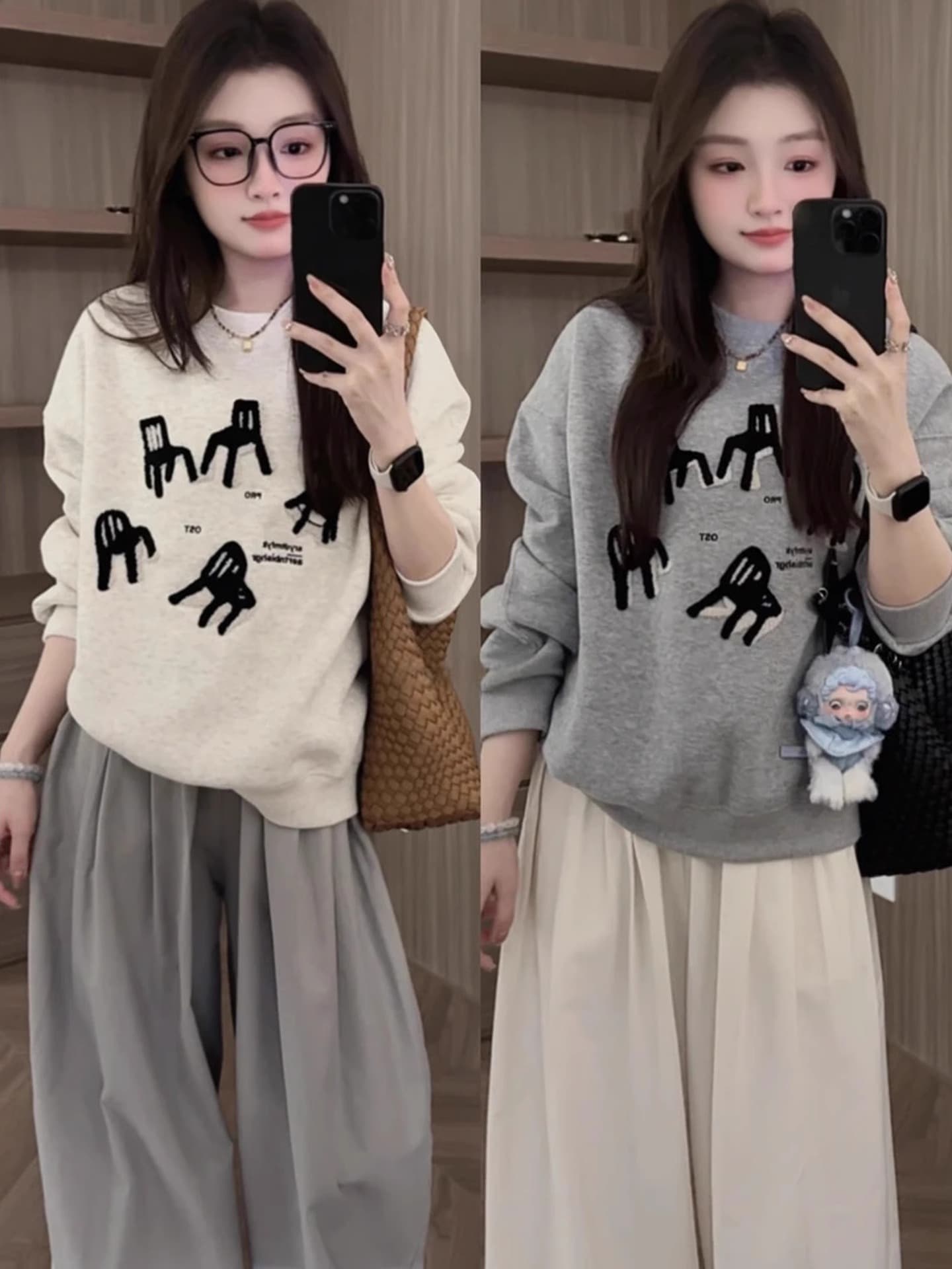 경관 그림 정가 후아 면 칫솔질 자수 벤치 후드티 여성 한 부서 ins 바람 자수 섹션