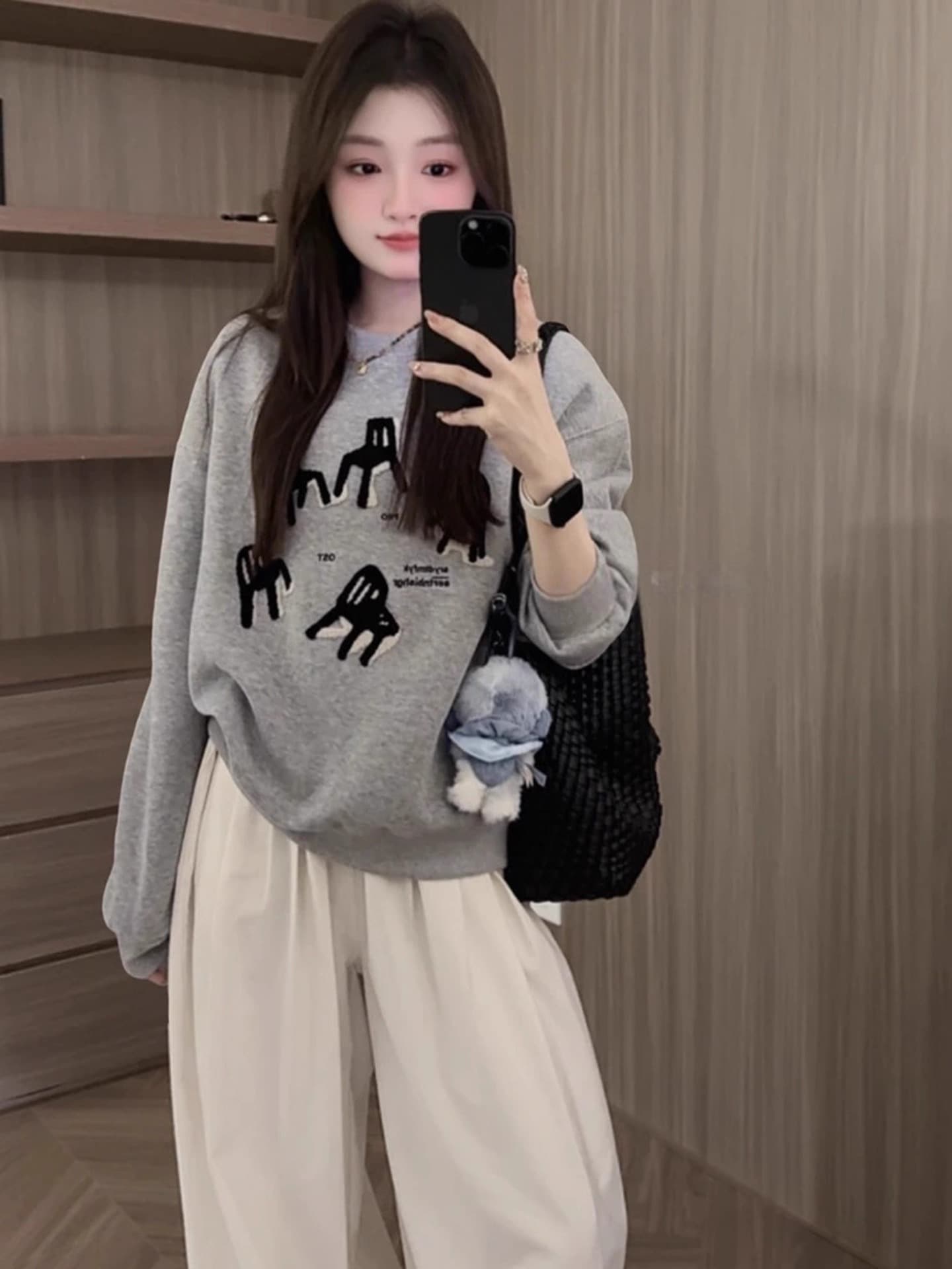 경관 그림 정가 후아 면 칫솔질 자수 벤치 후드티 여성 한 부서 ins 바람 자수 섹션 이미지 3
